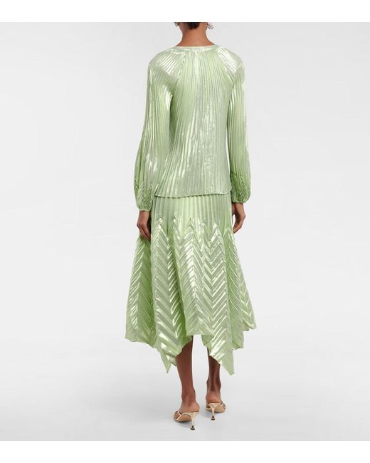 Jonathan Simkhai Green Char Plisse Silk-Blend Blouse