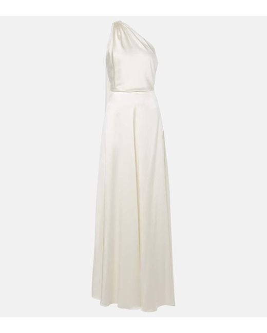 Max Mara White Bridal Pamela Draped Silk Satin Gown