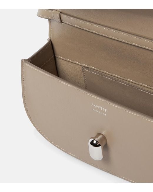 SAVETTE Brown Tondo Crescent Leather Shoulder Bag