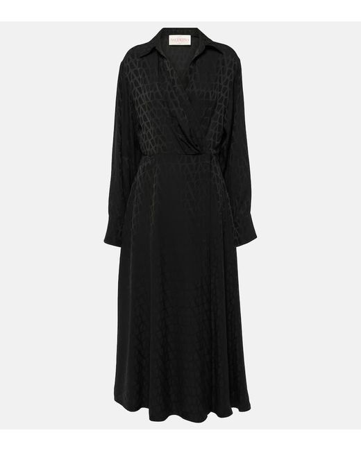 Valentino Black Monogram Silk Midi Dress
