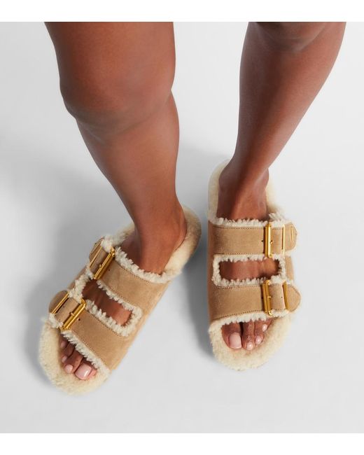 Prada Metallic Shearling-Lined Suede Sandals