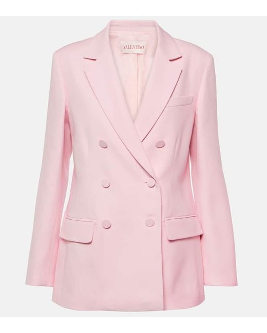 Valentino Pink Double-Breasted Wool And Silk Blazer