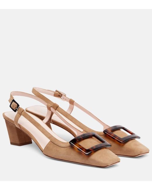 Roger Vivier Brown Belle Vivier 45 Suede Slingback Pumps