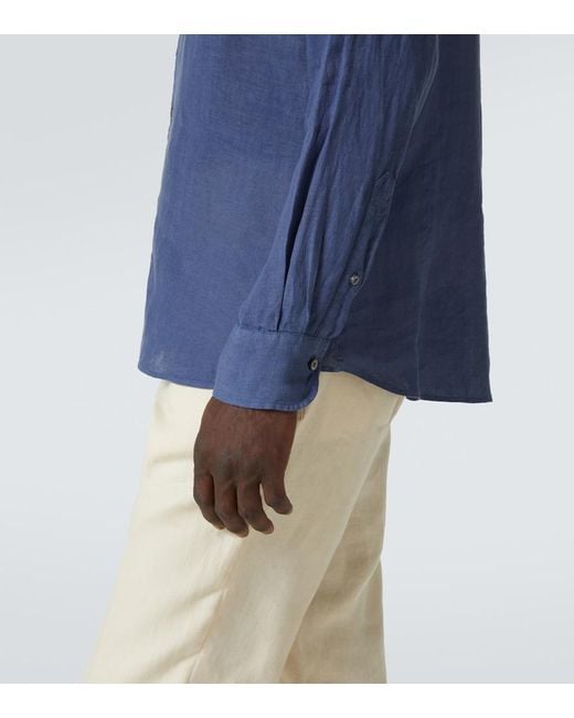 Fedeli Blue Nick Linen Shirt for men