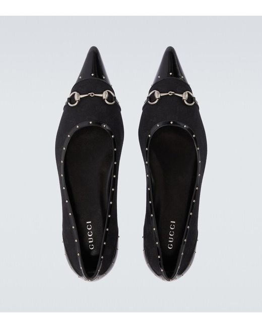 Gucci Black Horsebit Gg Canvas Studded Flats for men