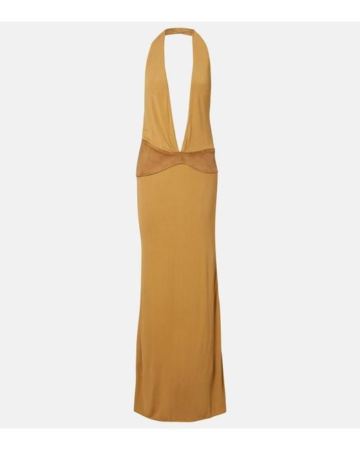 Christopher Esber Metallic Suede-Trimmed Jersey Gown