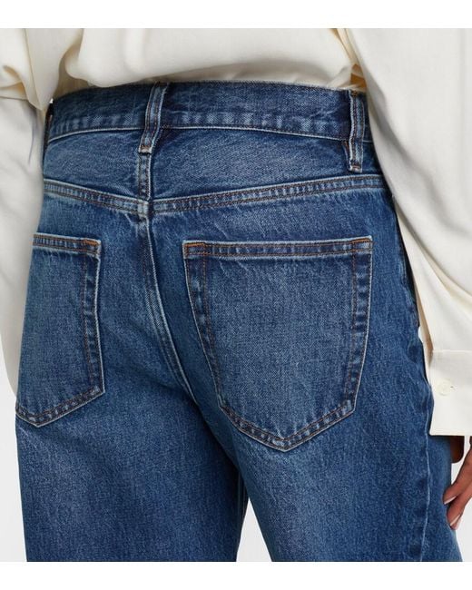 FRAME Blue The Bow Barrel-Leg Jeans