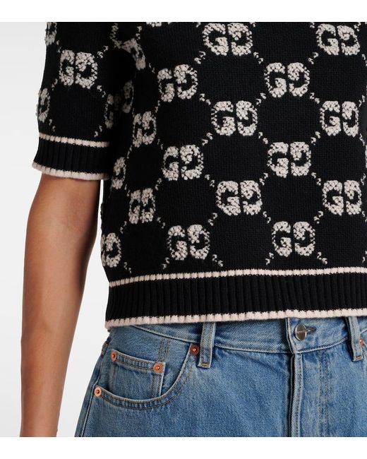 Gucci Black Gg Jacquard Wool Boucle Top