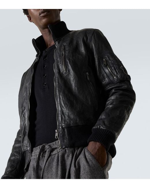 Dolce & Gabbana Black Leather Bomber Jacket for men