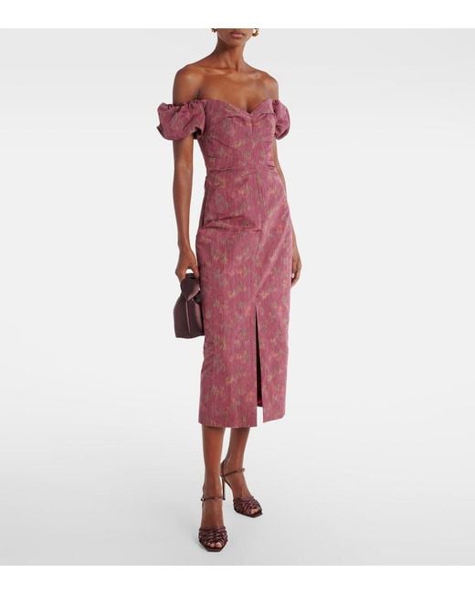 Markarian Purple Adelaine Floral Puff Sleeves Gown