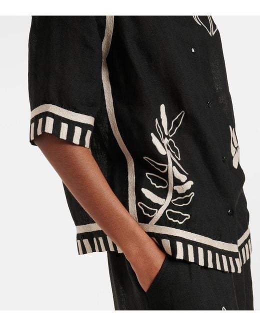 Eres Black Crab Embroidered Linen Shirt