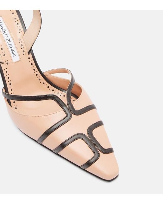 Manolo Blahnik Metallic Sarto 90 Leather Slingback Pumps