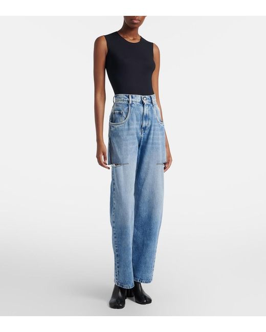 Maison Margiela Blue Cutout High-Rise Wide-Leg Jeans