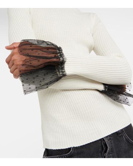 RED Valentino White Ribbed-Knit Wool-Blend Top