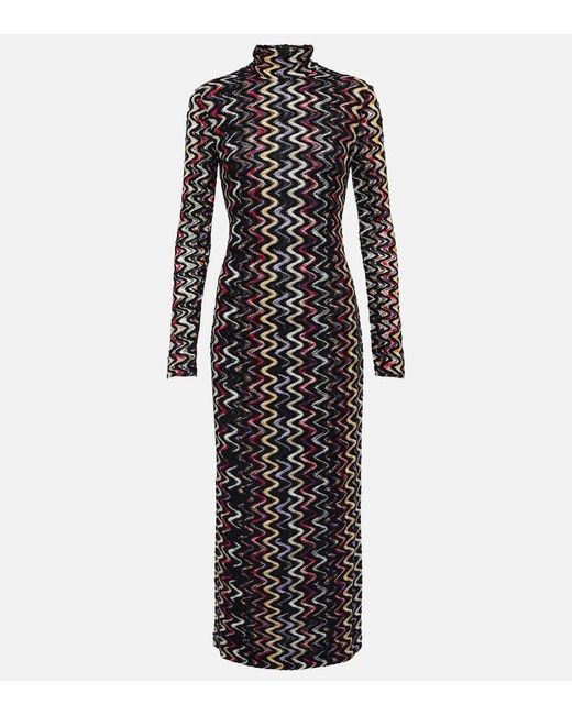 Missoni Black Zigzag Crochet-knit Midi Dress