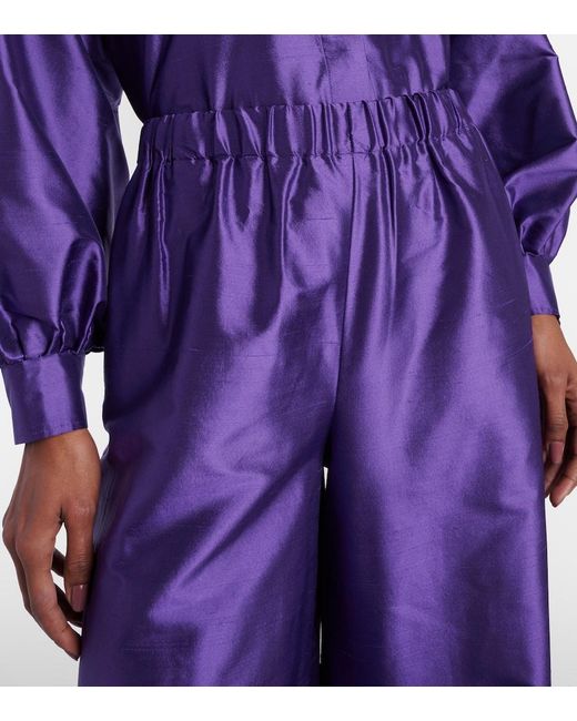 Max Mara Purple Avio High-Rise Silk Satin Wide-Leg Pants
