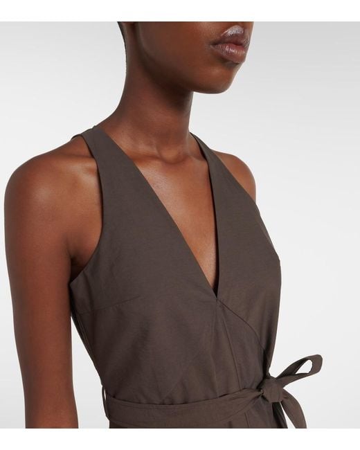 Brunello Cucinelli Brown Belted Cotton-Blend Maxi Dress
