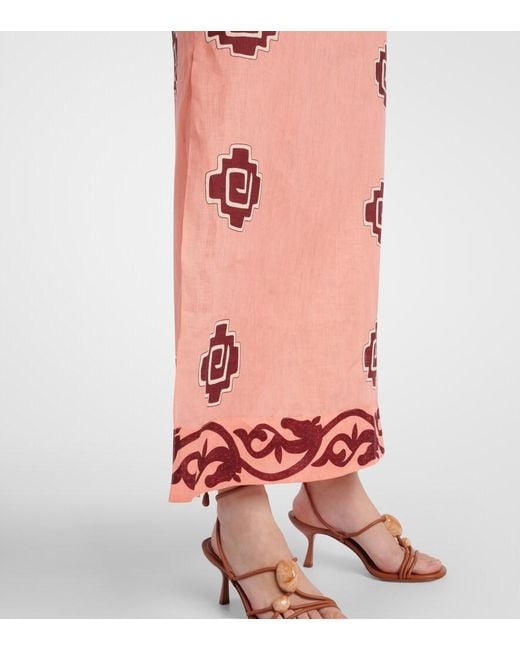 Johanna Ortiz Pink Energetic Patterns Linen Maxi Dress