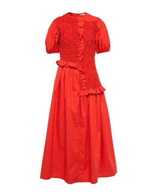 Cecilie Bahnsen Cotton Camden Ruffle-trimmed Poplin Midi Dress in Poppy