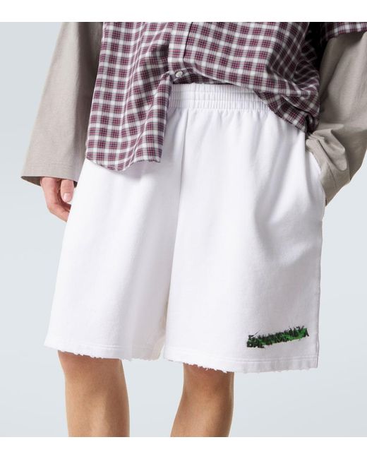 Balenciaga White Logo Cotton Fleece Shorts for men