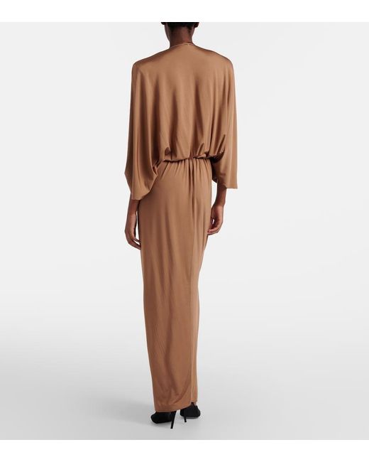 JACQUES WEI Brown Floral-Applique Jersey Maxi Dress