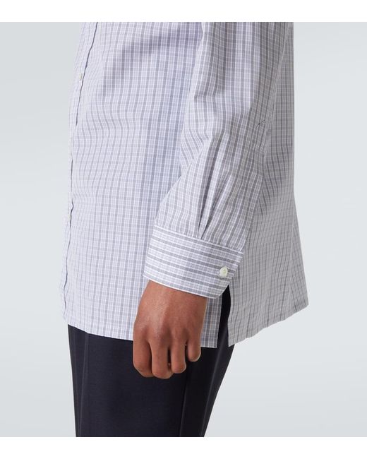 Charvet Blue Checked Cotton Poplin Shirt for men