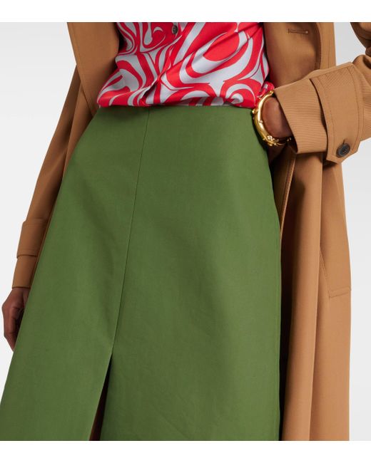 Dries Van Noten Green Cotton Midi Skirt