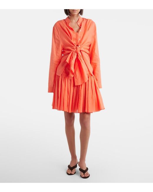 Alaïa Orange Layered Cotton And Linen Shirt