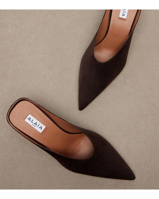 Alaïa Brown Cube Suede Wedge Mules