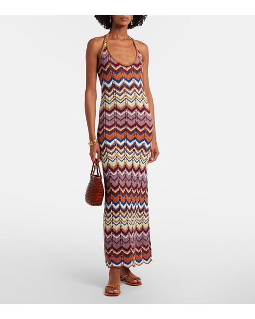 Faithfull The Brand Purple Elisa Chevron Crochet Cotton-Blend Maxi Dress