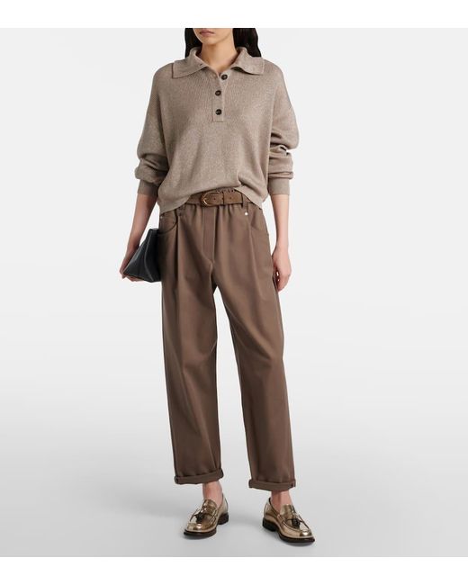 Brunello Cucinelli Brown Cotton-Blend Slim Pants