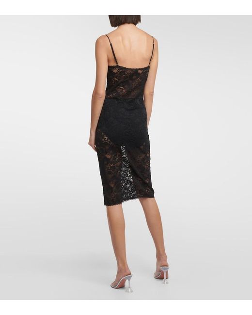 Oseree Black O-Lover Floral Lace Midi Dress