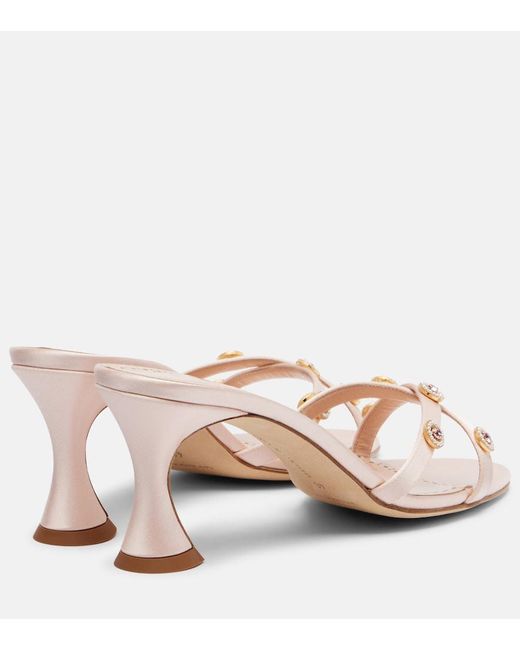 Manolo Blahnik Pink Pyrenea Embellished Satin Mules