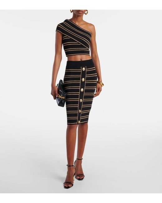 Jupe Rayee Balmain en coloris Black