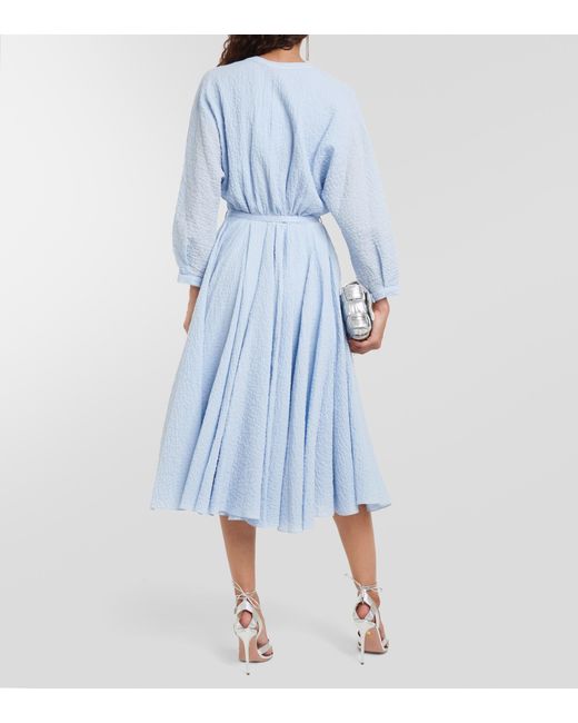 Emilia Wickstead Lilith Cotton Cloque Midi Dress in Blue | Lyst