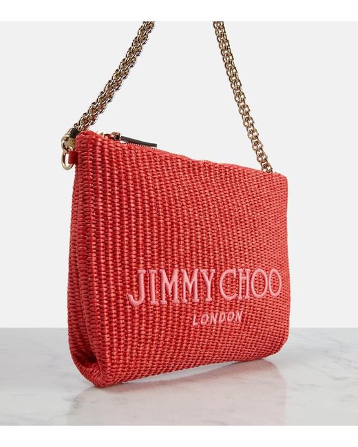Jimmy Choo Red Callie Logo Raffia Shoulder Bag