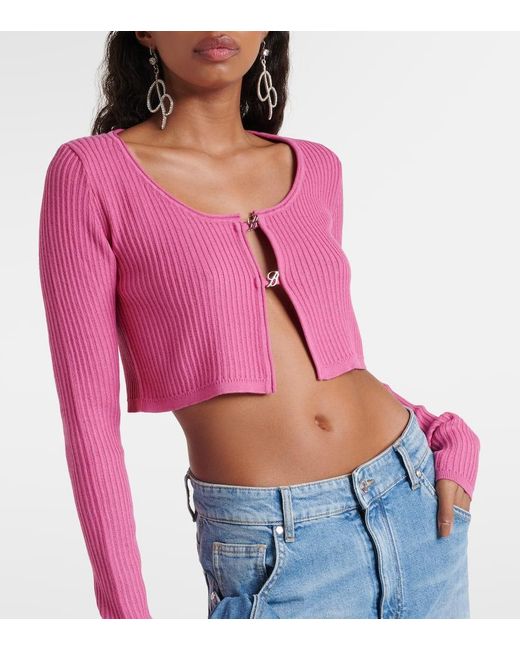 Cardigan cropped in maglia a coste di Blumarine in Pink