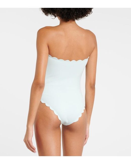 Marysia Swim Blue Scalloped Strapless Swimsuit
