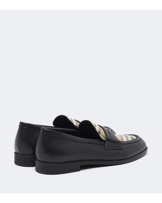 Burberry Black Check Leather Penny Loafers