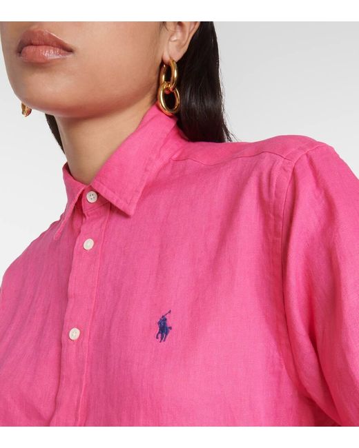 Camisa de lino con logo Polo Ralph Lauren de color Pink