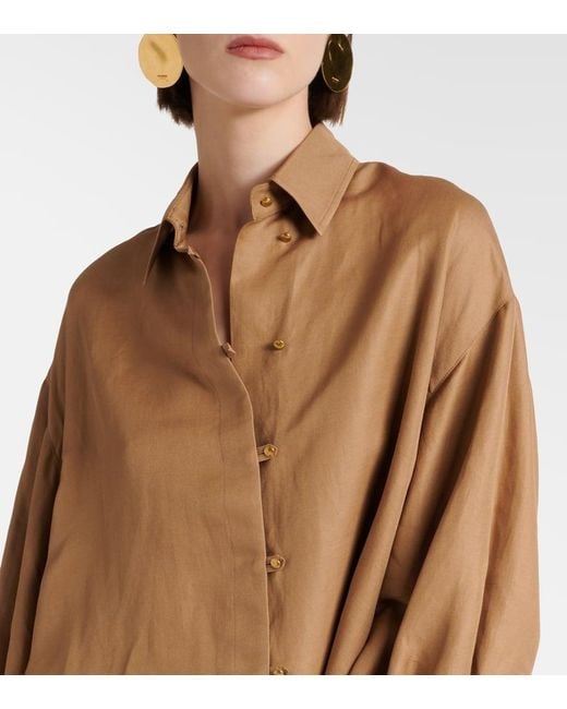 Camicia oversize Rodeo in lino e seta di Max Mara in Brown