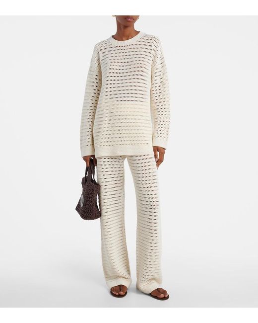 Leset White Lucy Crochet Mid-Rise Straight Pants