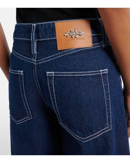 Simone Rocha Blue Straight Jeans Mit Kristallen