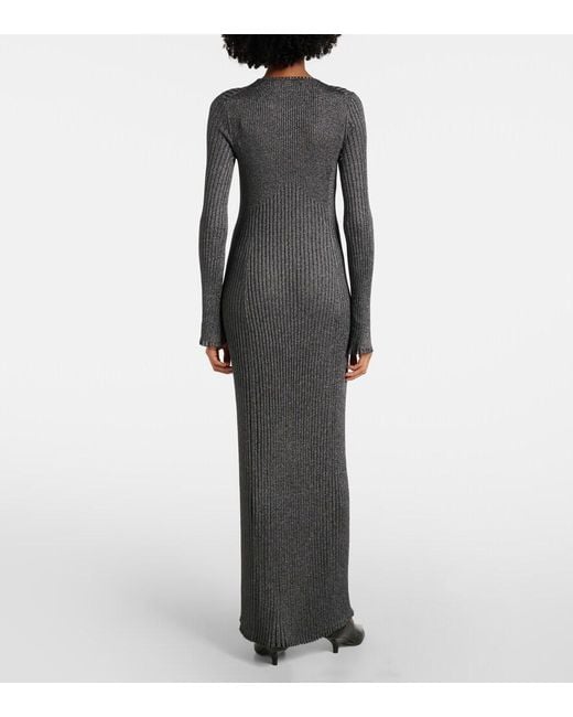 Proenza Schouler Gray Joni Ribbed-Knit Lame Maxi Dress