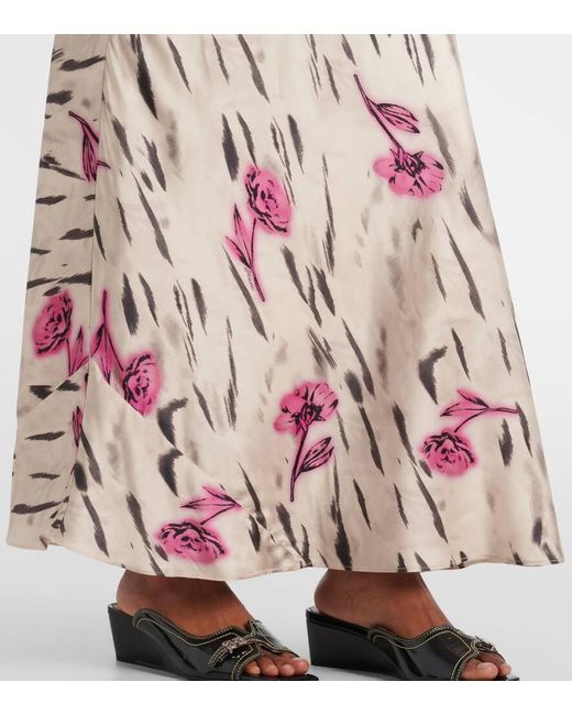 Ganni Natural Floral Open-Back Satin Maxi Dress