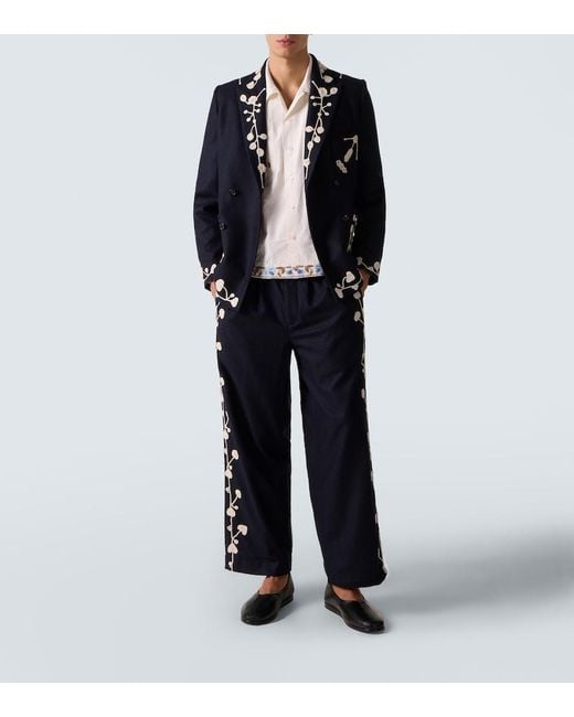 Bode Blue Snowdrop Wool-Blend Wide-Leg Pants for men