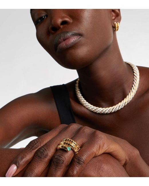 Marina B White Trisola 18Kt Ring With Emeralds