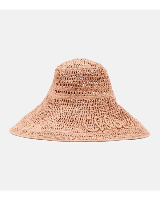Chloé Pink Logo Raffia Sunhat