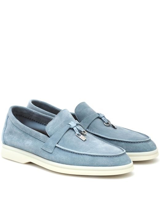 Loro Piana Summer Charms Walk Suede Loafers in Blue | Lyst Canada