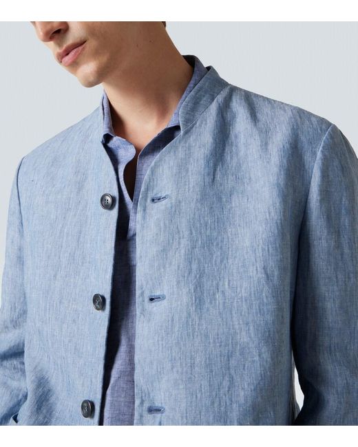 Giorgio Armani Blue Single-Breasted Linen Jacket for men